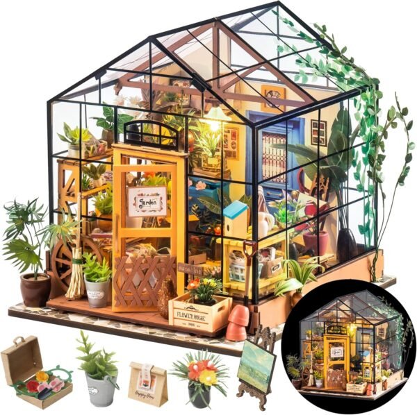 DIY Miniature House Kit Greenhouse, Tiny House Kit for Adults to Build, Mini House Making Kit with Furniture, HalloweenChristmas DecorationsGifts for Family and Friends